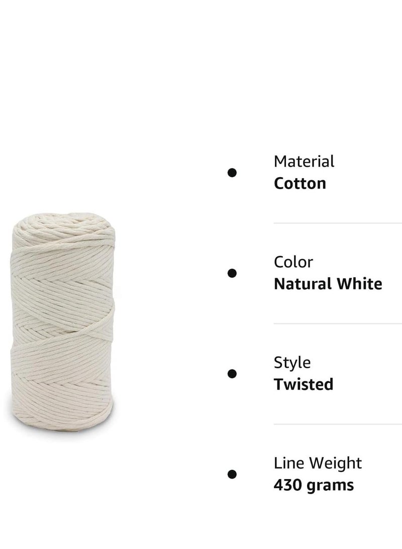 بريميفي حبل من القطن الأبيض بطول 4 مم، حبل قطني طويل متين وطبيعي (4 مم × 50 مترًا) - Image 2