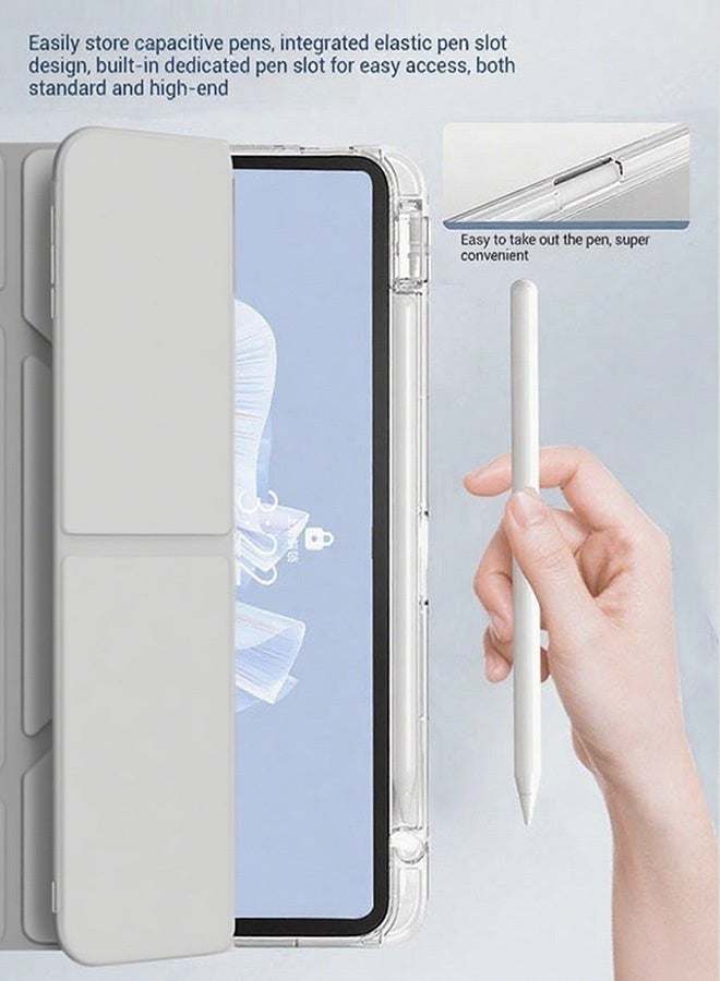 iPad Air 11 Inch (M2) Case & iPad Pro 11 Inch Cover (1st/2nd/3rd/4th Generation), iPad Cover With Pen Slot, Shockproof Y Folding Stand, Transparent Tpu Protective Case, Flip Cover Stand Smart Wake-Up/ Free Aed 23 Anti-Glare Protective Film - Gray - Image 2