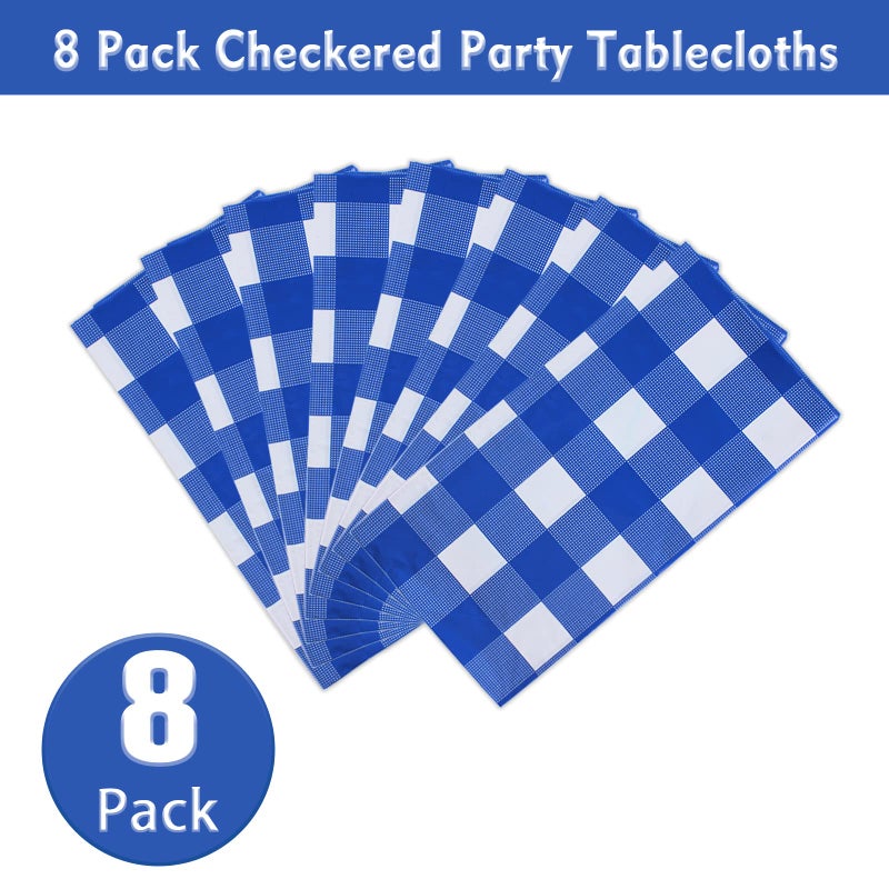 Kesfey 8 Packs Bule and White Checkered Tablecovers 54 x 108 Inches Disposable Party Picnic Table Cloth SpillProof Plastic Gingham Tablecovers for Camping Decoration Party Favors - Image 2