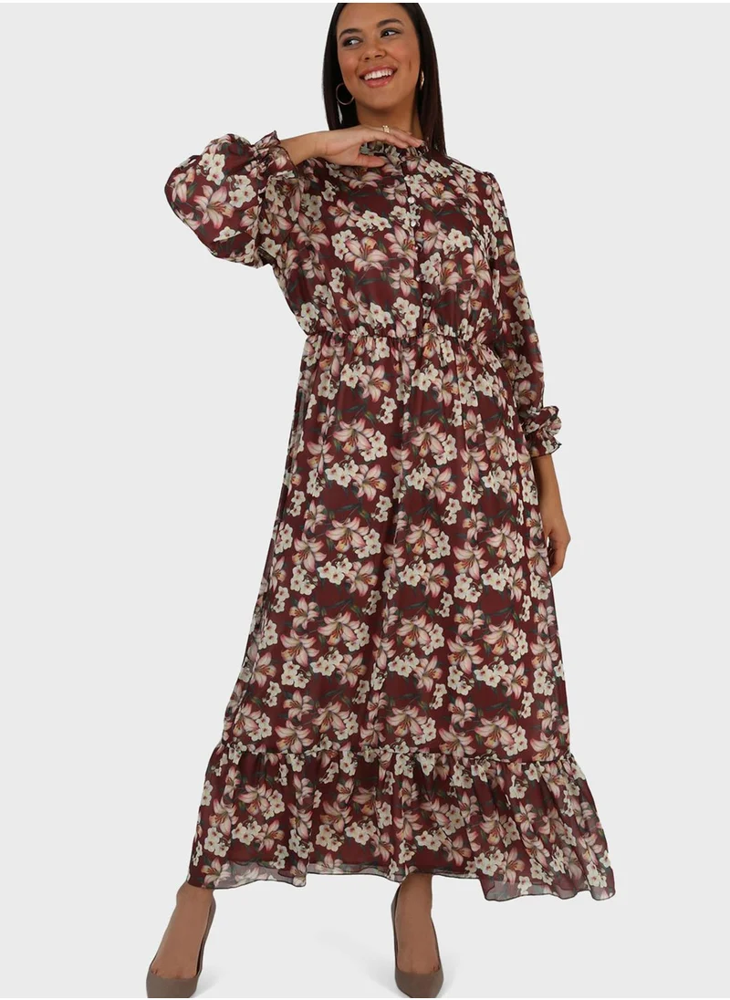 Alia by modanisa Floral Print Ruffled Dress