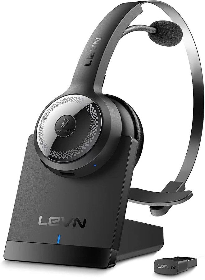 LEVN Bluetooth 5.0 Headset, Wireless Headset with Microphone (AI Noise Cancelling), 35Hrs Bluetooth Headphones with USB Dongle for PC, Suitable for Remote Work/Call Center/Zoom/Online Class, Black - Image 1