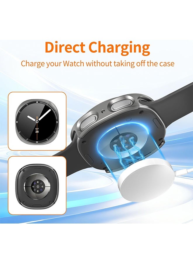 1 Pack Screen Protector Case for Samsung Galaxy Watch 8 44mm, Hard PC Bumper + HD Anti-Fog Tempered Glass Protective Film, Protective Cover for Galaxy Watch 8 Accessories, Titanium Gray - Image 3