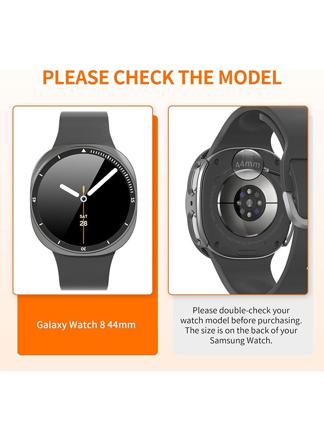 1 Pack Screen Protector Case for Samsung Galaxy Watch 8 44mm, Hard PC Bumper + HD Anti-Fog Tempered Glass Protective Film, Protective Cover for Galaxy Watch 8 Accessories, Titanium Gray - Image 2