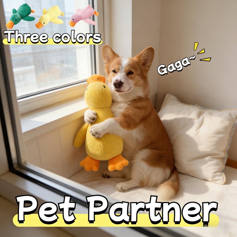 Interactive Yellow Duck Plush Toy with Squeak, Chew-Resistant Dog Toy - Image 3