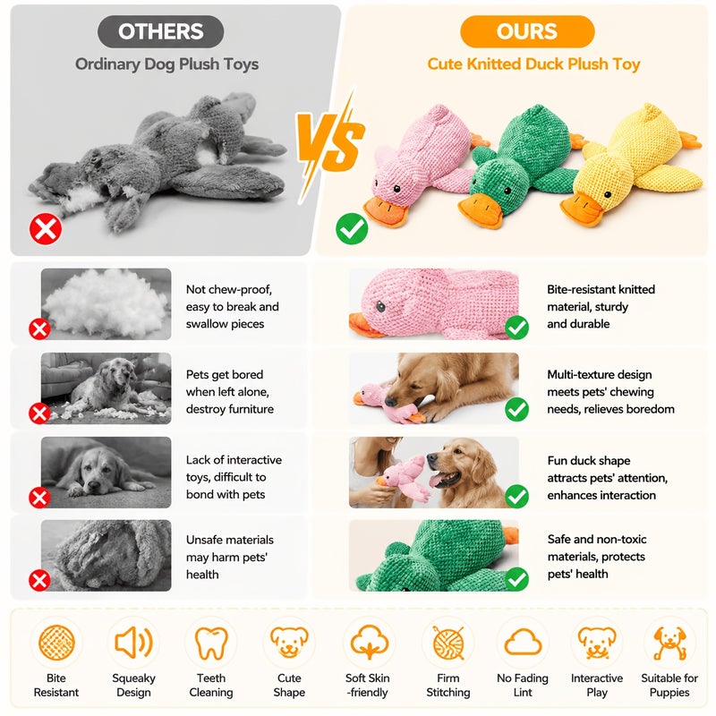 Interactive Yellow Duck Plush Toy with Squeak, Chew-Resistant Dog Toy - Image 5