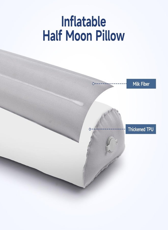 Potelane Inflatable Bolster Pillow for Legs, Knees & Back - Lightweight,Half Moon Support Cushion for Sleeping & Travel - Soft Milk Fiber & TPU - Adjustable Lumbar, Knee & Ankle Support 51x21x12cm - Image 2