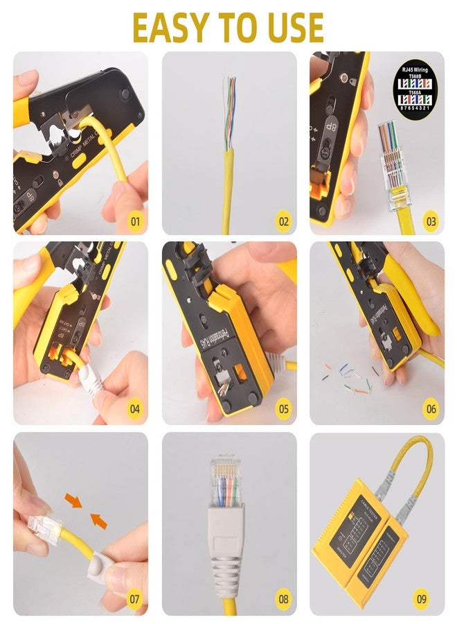 هاندسكيت مجموعة أدوات تجعيد كابلات RJ45 ذات المرور عبر شبكة إيثرنت، وأداة تثقيب، وقاطع لتجريد الأسلاك، وأداة تجعيد لموصلات CAT5/CAT6/CAT7 rj45 مع رؤوس كريستالية للاختبار - Image 5