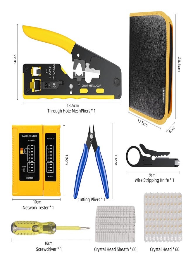 هاندسكيت مجموعة أدوات تجعيد كابلات RJ45 ذات المرور عبر شبكة إيثرنت، وأداة تثقيب، وقاطع لتجريد الأسلاك، وأداة تجعيد لموصلات CAT5/CAT6/CAT7 rj45 مع رؤوس كريستالية للاختبار - Image 3