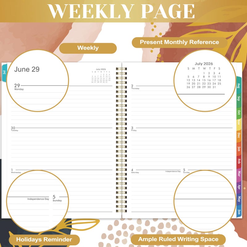 Vindora 2026-2027 Weekly and Monthly Planner/Calendar - Academic Planner 2026-2027, JUL 2026 to JUN 2027, 12 Colorful Tabs, 9" x 11" Twin-Wire Binding, Inner Pocket - Image 5