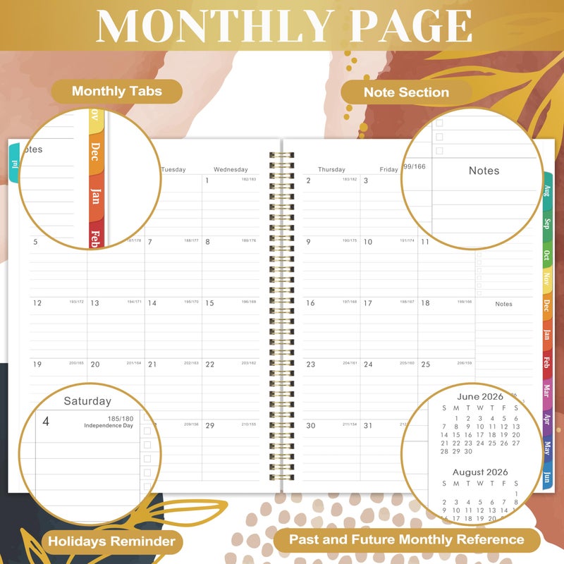 Vindora 2026-2027 Weekly and Monthly Planner/Calendar - Academic Planner 2026-2027, JUL 2026 to JUN 2027, 12 Colorful Tabs, 9" x 11" Twin-Wire Binding, Inner Pocket - Image 4