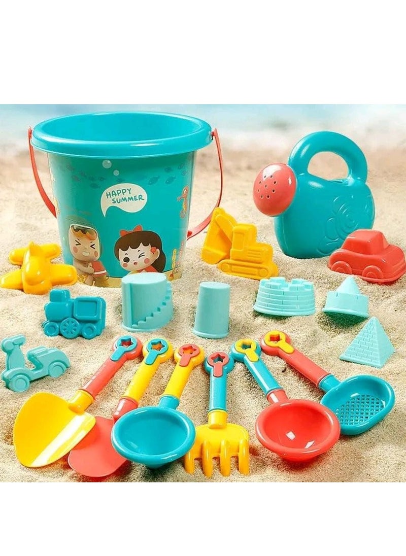 Fanski - 18-Piece Kids Beach Sand Toys Set,Multifunctional and Versatile Sand Castle Toys,Sandbox Toys with Bucket,Shovel,Rake,Sifter,Watering Can,Beach Toys for Kids Boys Girls - Image 1
