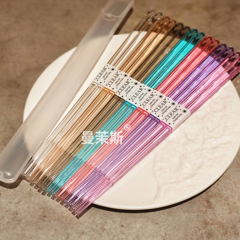 Chopsticks Worms With Transparent Crystal Texte Chopsticks Dishwasher Available Pointed Non-Slip Chopsticks High Beauty Value Couple Chopsticks - Image 2