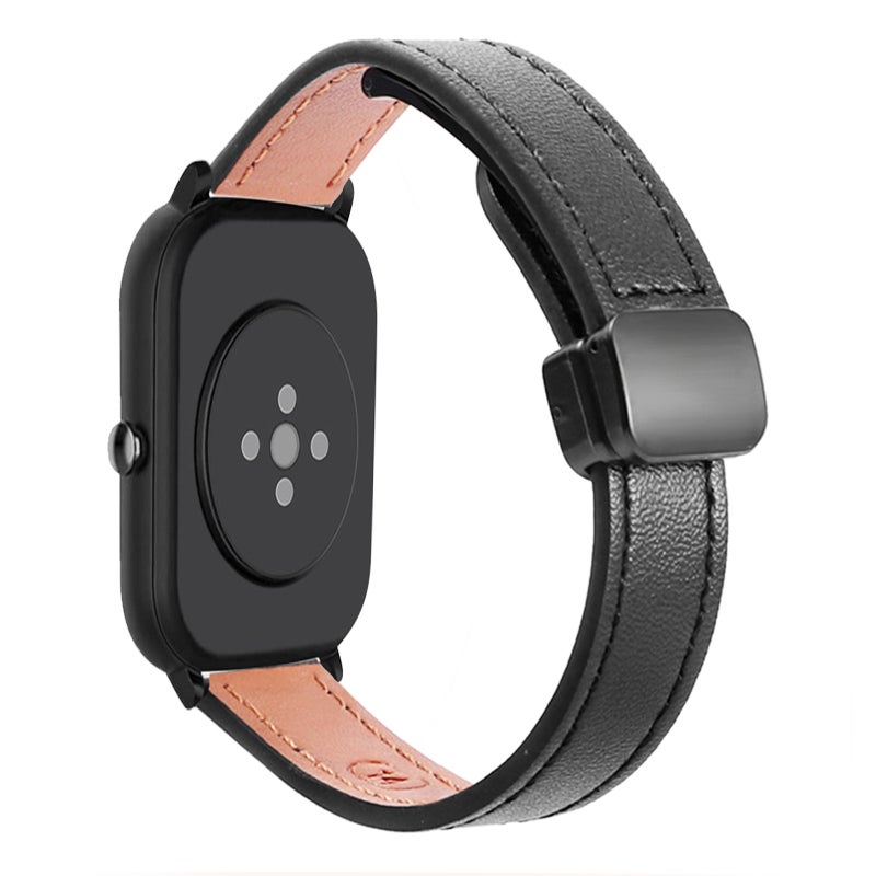 إيروريكس لساعة Amazfit Bip U Slim بمشبك مغناطيسي 20 مم من الجلد المصنوع من الألياف الدقيقة (أسود) - Image 1