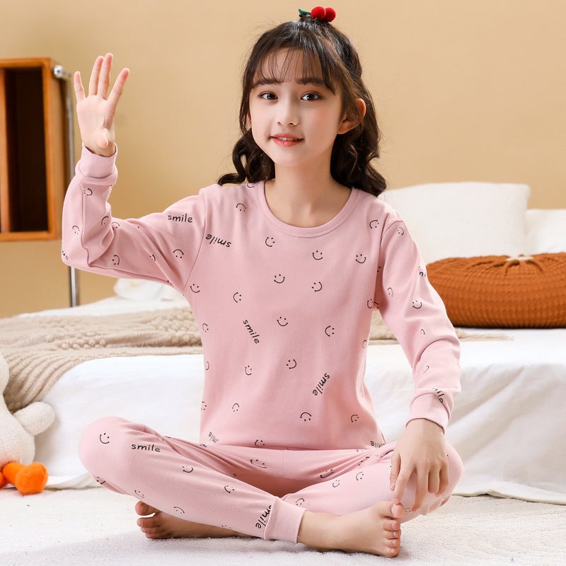 Children'S Pajamas, Pure Cotton, Boys' Autumn Clothes And Long Trousers, Girls' Thermal Intimates Set, Winter Kidsren'S Bottoming Cotton Sweater - Image 1