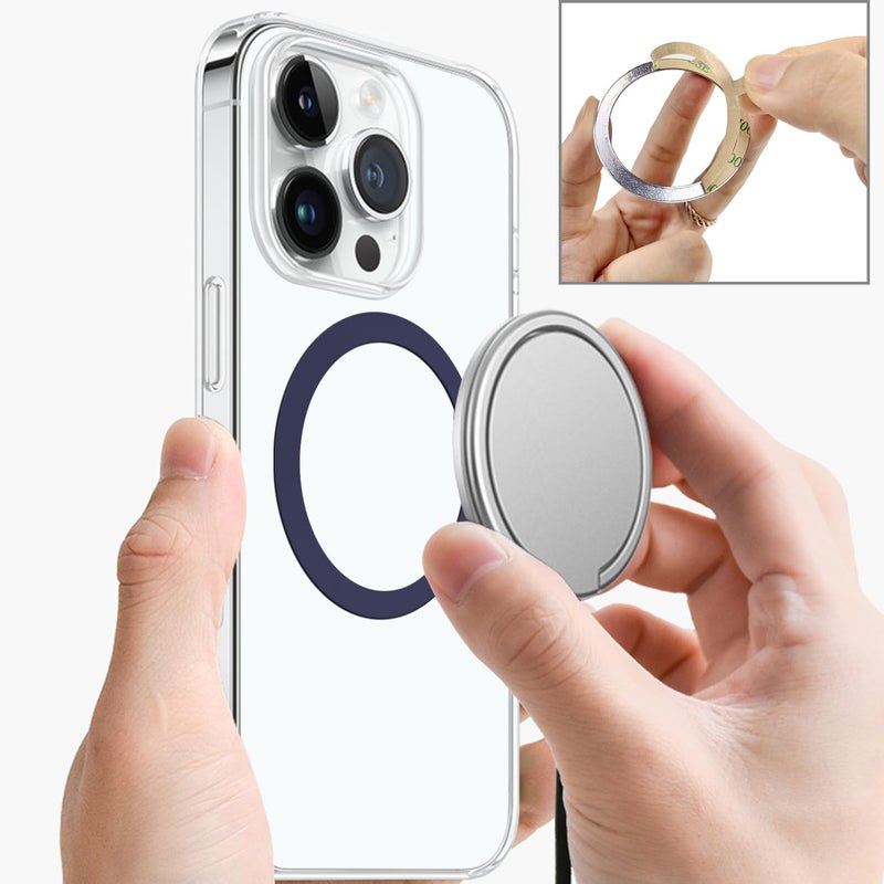TENOC Universal Metal Ring Sticker for Magnetic Charger Compatible with iPhone/Samsung/Android All Cellphones, Magnetic Mount/Phone Holder Conversion Accessories, 3Pcs, Navy Blue - Image 3