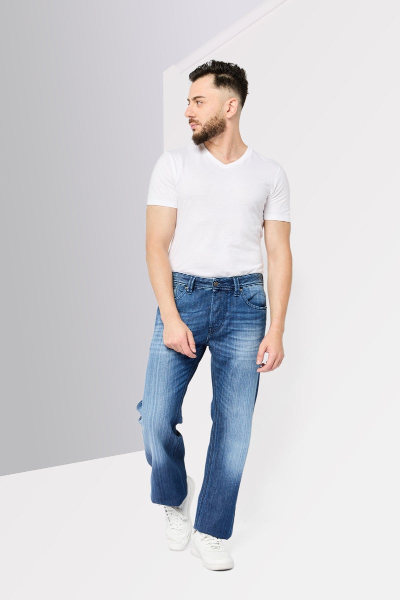 DIESEL جينز رجالي ماركي بقصة مستقيمة مغسول بدون مرونة، أزرق - Image 3