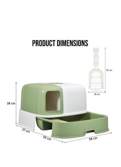 NNC PETS Enclosed cat litter box for cats, Durable cat litter box with Corridor type, Drawer design, Portable handle, Deodorant filter, and Litter scoop, Easy to clean 58 cm (Green)  - Image 2