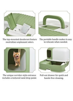 NNC PETS Enclosed cat litter box for cats, Durable cat litter box with Corridor type, Drawer design, Portable handle, Deodorant filter, and Litter scoop, Easy to clean 58 cm (Green)  - Image 3