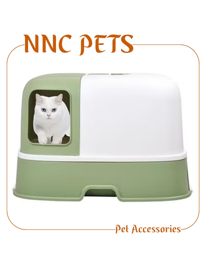 NNC PETS Enclosed cat litter box for cats, Durable cat litter box with Corridor type, Drawer design, Portable handle, Deodorant filter, and Litter scoop, Easy to clean 58 cm (Green) - Image 1