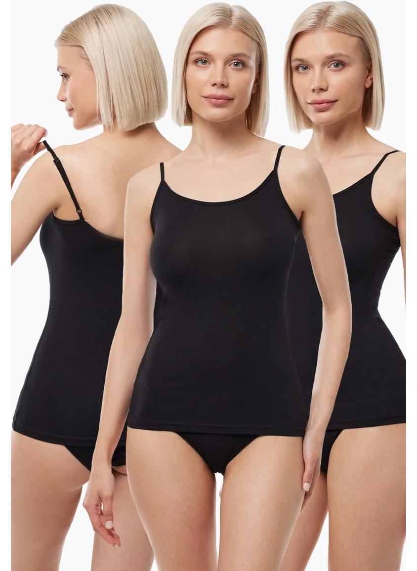 Malabadi Women Black 3 Pack Modal Adjustable Rope Strap Undershirt 140 3M140