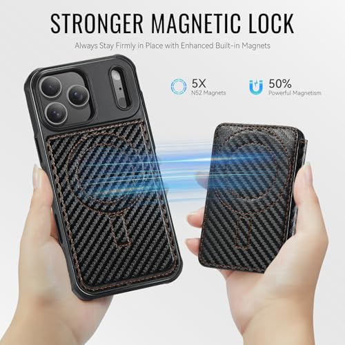 Usroom for iPhone 17 Pro Max Wallet Case Compatible with Magsafe, Magnetic RFID Blocking Card Holder Kickstand 2 in 1 Detachable Case for iPhone 17 Pro Max 6.9", Carbon Black - Image 2