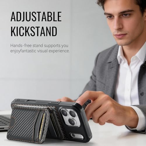 Usroom for iPhone 17 Pro Max Wallet Case Compatible with Magsafe, Magnetic RFID Blocking Card Holder Kickstand 2 in 1 Detachable Case for iPhone 17 Pro Max 6.9", Carbon Black - Image 5