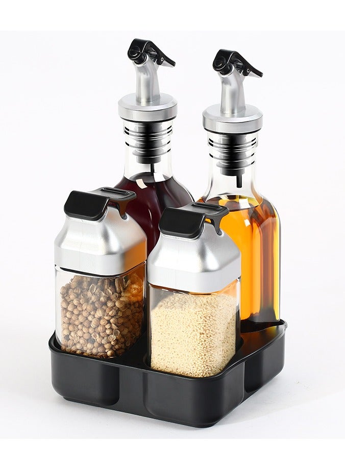 عام مجموعة مبتكرة من زجاجات التوابل المنزلية الزجاجية، مخصصة للتوابل الصلبة والسائلة، أدوات مطبخ أنيقة وعملية. - Image 1