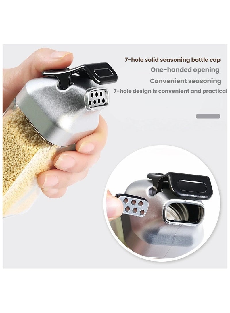 عام مجموعة مبتكرة من زجاجات التوابل المنزلية الزجاجية، مخصصة للتوابل الصلبة والسائلة، أدوات مطبخ أنيقة وعملية. - Image 2