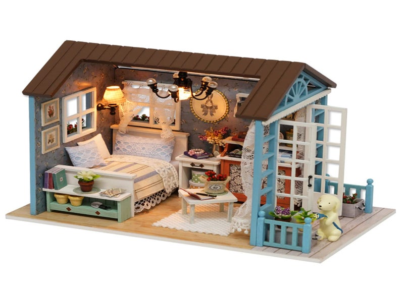 CUTE ROOM newest design American Vintage style diy wooden dollhouse miniture/ Forest Blue Time - Image 1