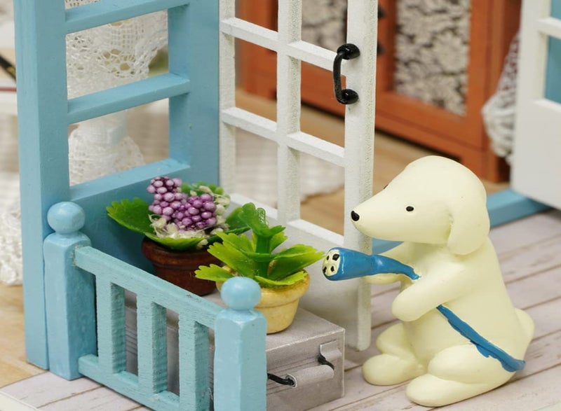 CUTE ROOM newest design American Vintage style diy wooden dollhouse miniture/ Forest Blue Time - Image 3