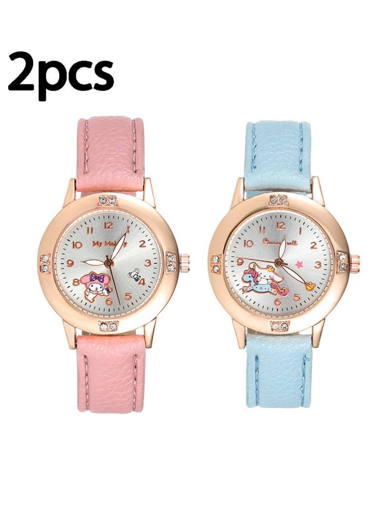 PULUZ 2pcs Kid Leather Band Quartz Movement Waterproof Classic Analog Watch with Leather Stainless Steel Band Elegant Watch - Image 1