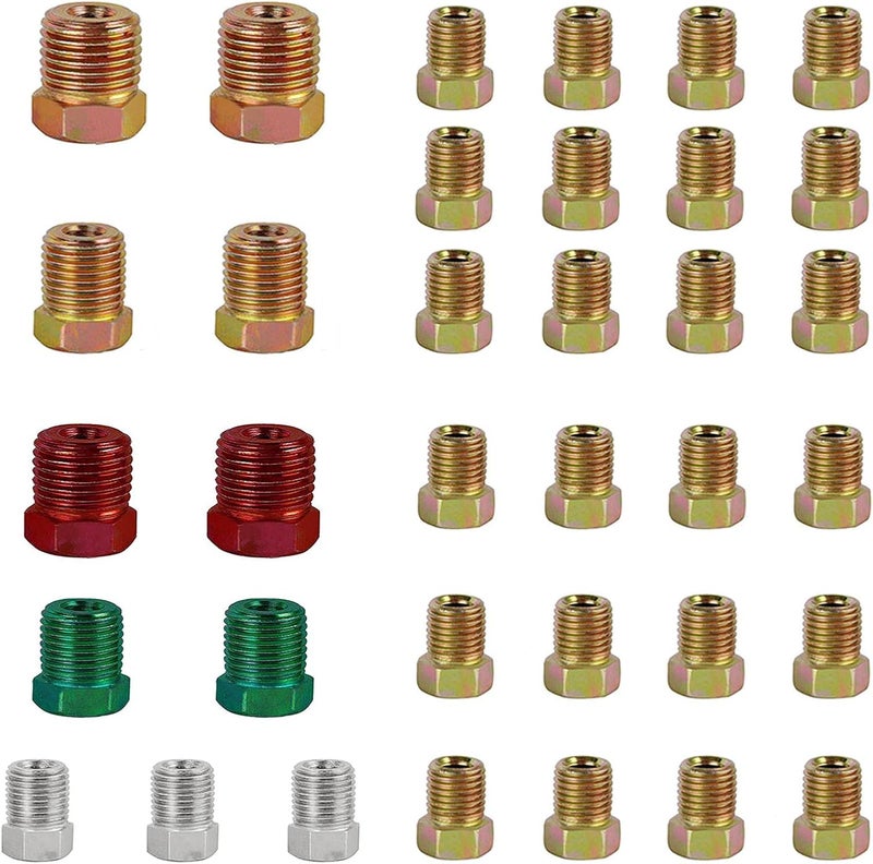 MuHize Upgraded Brass Brake Fittings Kit - 35 Pieces for 3/16' & 1/4' SAE Threaded Fittings - Image 1