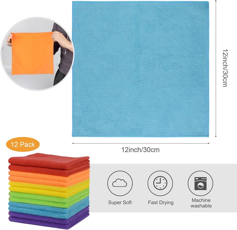 SINLAND Microfiber Rag Absorbent Cleaning Cloth Kitchen Dish Cloth Quick Dry Streak Free Dish Rags Glass Cloths 12inchx12inch 12 Pack - Image 2