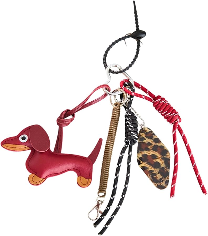 سلسلة مفاتيح تعويذة الكلب المنسوجة باللون الأحمر، مصنوعة يدويًا من حبل مع مشبك معدني آمن لعشاق الحيوانات الأليفة والحقائب - Image 1