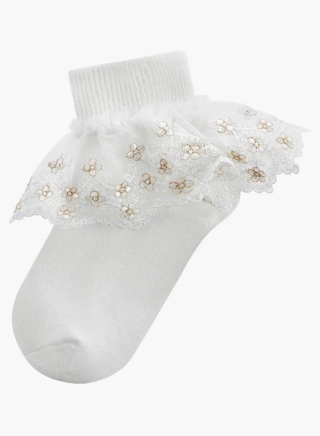 Flora Bella By Shoexpress Pack of 2 Girls Socks with Lace Frill