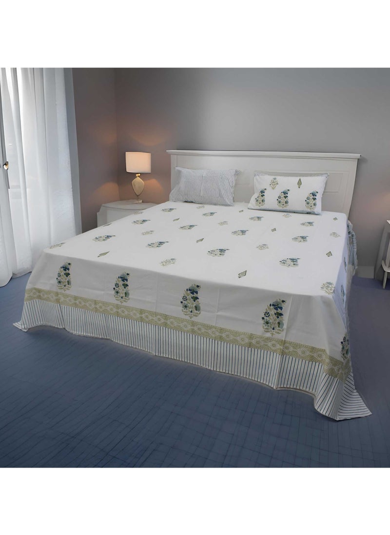 MARHABA CURTAIN 100% Cotton Jaipuri Handblock Print Double Bed Sheet with 2 Pillow Covers Premium Quality, Soft, Breathable (PARKHEL 03)  - Image 2