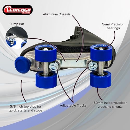 Chicago زلاجات شيكاغو الكلاسيكية الرباعية للأطفال، الفتيات والأولاد - متينة وأداء عالي، أحذية عالية قابلة للتعديل لزلاجات داخلية/خارجية آمنة وسباق رولر - عجلات PU 60 مم ومحامل شبه دقيقة - Image 3