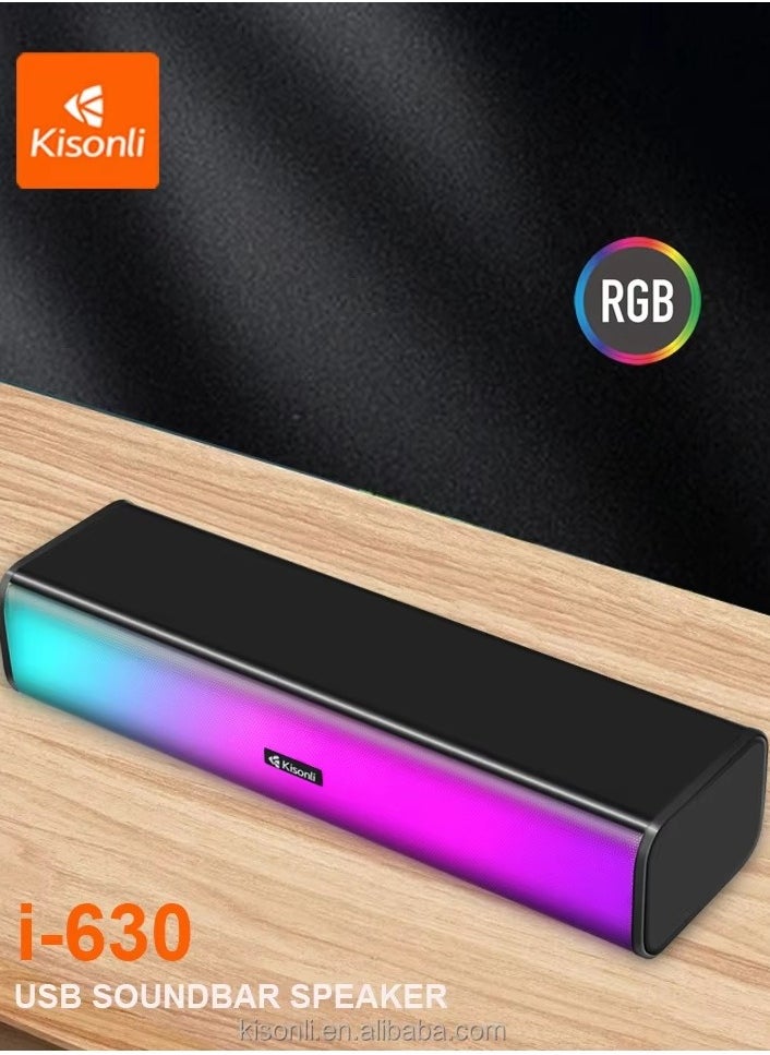 Kisonli - KISONLI i-630 SOUNDBAR USB + AUX 3.5MM Speaker RGB Speaker for Computer, LAPTOP 3 WATT PER SPEAKER  WITH MODERN ERGONOMIC DESIGN PERFECT FOR YOUR COMPUTER  SETUP - Image 1