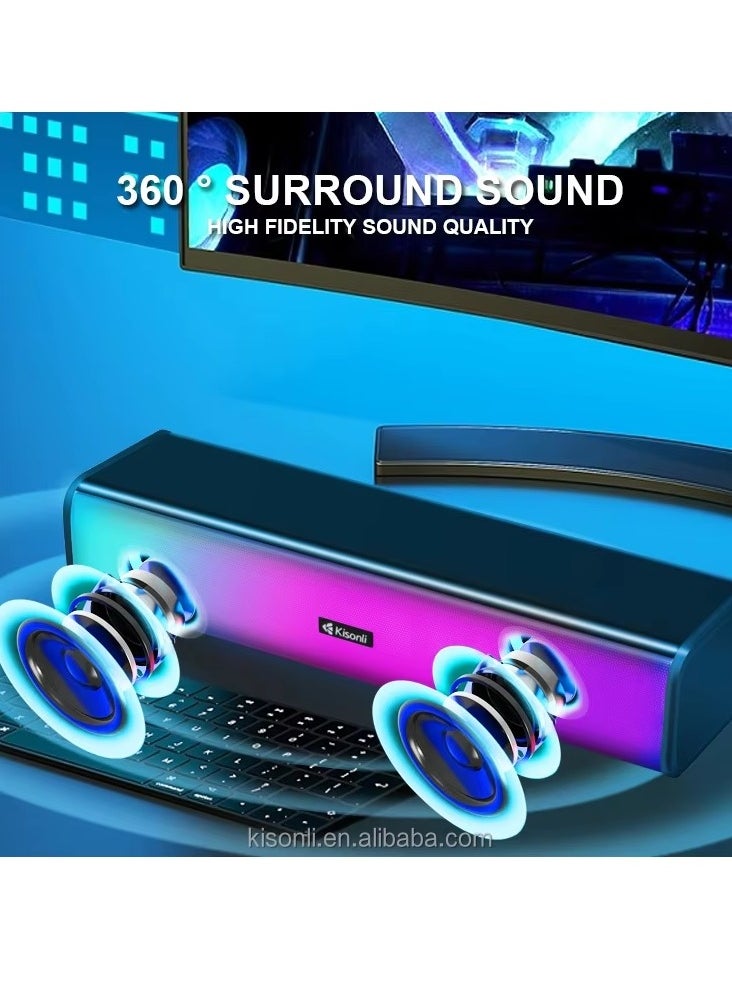 Kisonli - KISONLI i-630 SOUNDBAR USB + AUX 3.5MM Speaker RGB Speaker for Computer, LAPTOP 3 WATT PER SPEAKER  WITH MODERN ERGONOMIC DESIGN PERFECT FOR YOUR COMPUTER  SETUP - Image 1