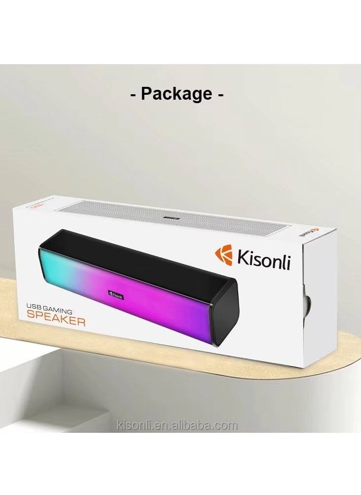 Kisonli - KISONLI i-630 SOUNDBAR USB + AUX 3.5MM Speaker RGB Speaker for Computer, LAPTOP 3 WATT PER SPEAKER  WITH MODERN ERGONOMIC DESIGN PERFECT FOR YOUR COMPUTER  SETUP - Image 1