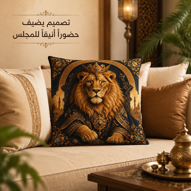 Crowned Lion Middle Eastern Palace Style Cushion Cover Gold Arch Floral Decorative Pillowcase for Sofa Bedroom Living Room Gift Decor - Image 3