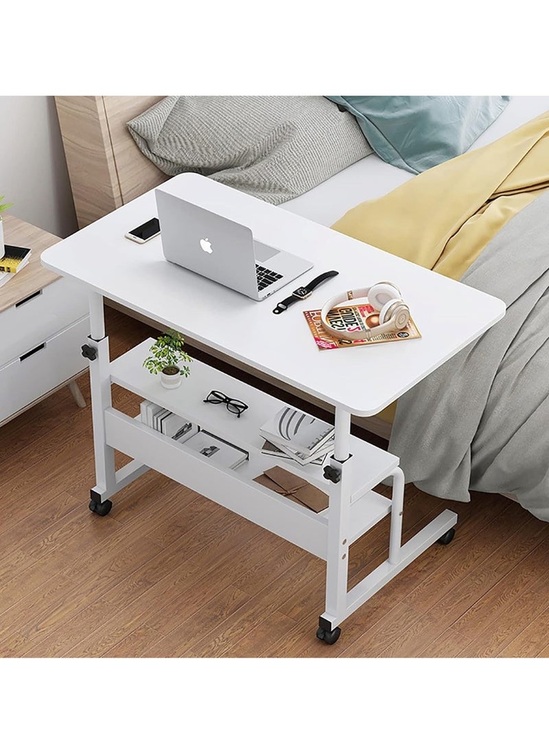 Multi-Tier Laptop Desk with Smooth and Lockable Wheels for Multi-Purpose White Walnut