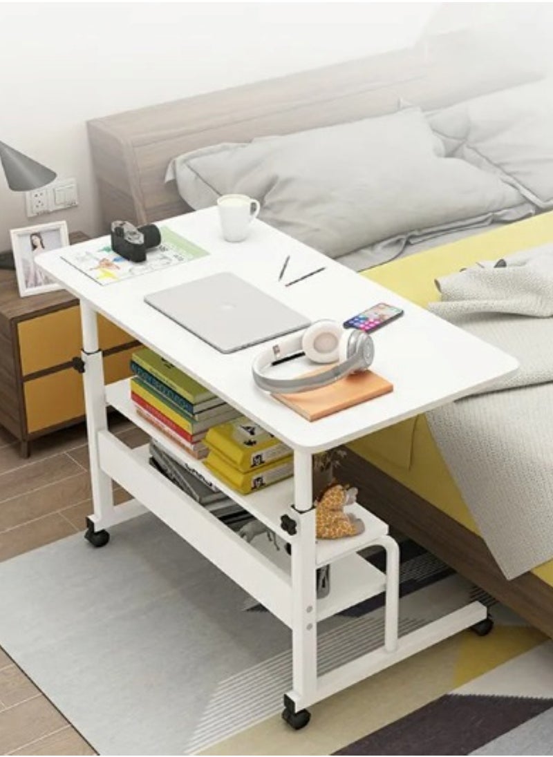 Multi-Tier Laptop Desk with Smooth and Lockable Wheels for Multi-Purpose White Walnut