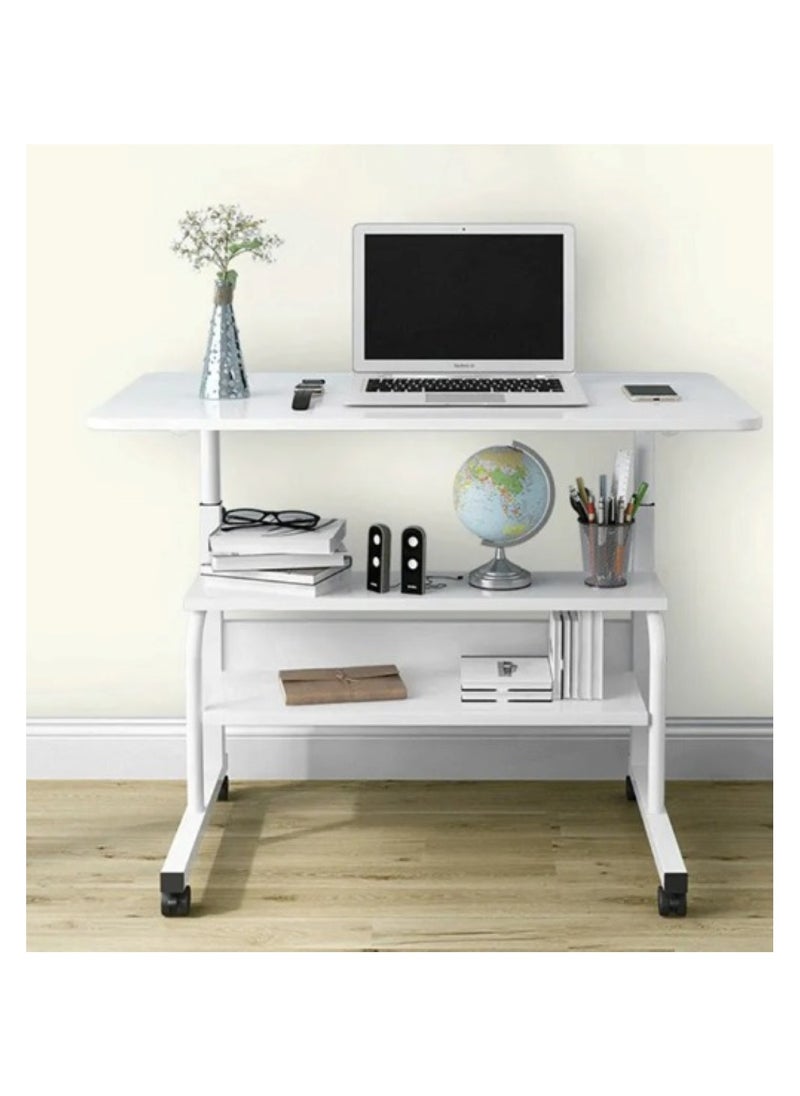 Multi-Tier Laptop Desk with Smooth and Lockable Wheels for Multi-Purpose White Walnut