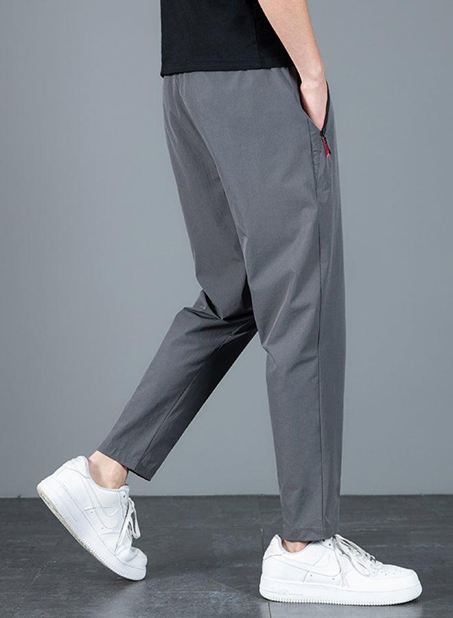DR Men's Grey Slim-Fit Sport Pants with Red Zipper Accents - Image 2