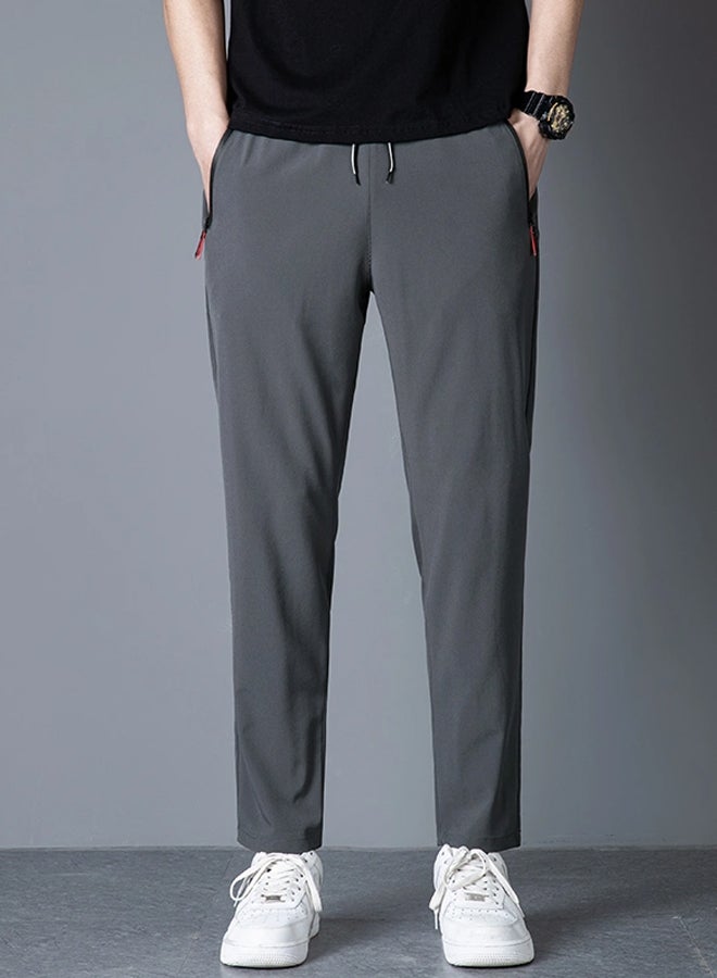 DR Men's Grey Slim-Fit Sport Pants with Red Zipper Accents - Image 1