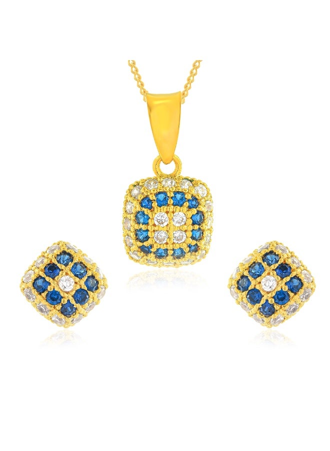 BAFLEH JEWELLERY Royal Blue Grace – 22K Yellow Gold Square Pendant Set with White & Mesmerizing Blue Stones - Image 1