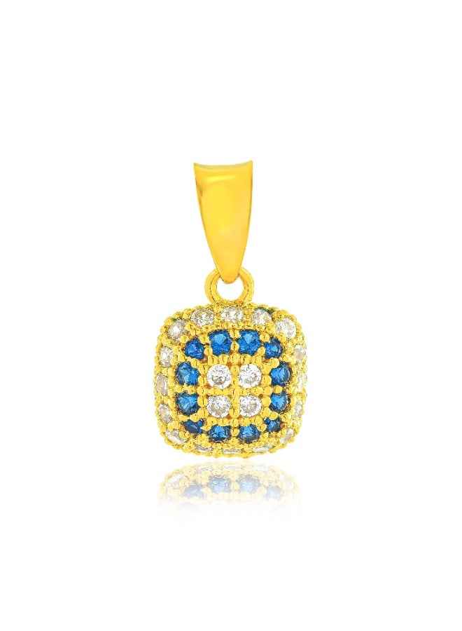 BAFLEH JEWELLERY Royal Blue Grace – 22K Yellow Gold Square Pendant Set with White & Mesmerizing Blue Stones - Image 2