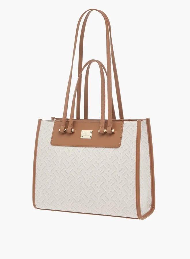 Flora Bella By Shoexpress Womens Monogram Textured Tote Bag With Zip Closure