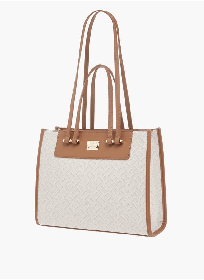 Flora Bella By Shoexpress Womens Monogram Textured Tote Bag With Zip Closure  - Image 2
